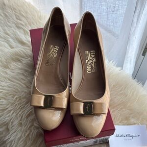 Salvatore Ferragamo Vara Tan Patent Leather Flats